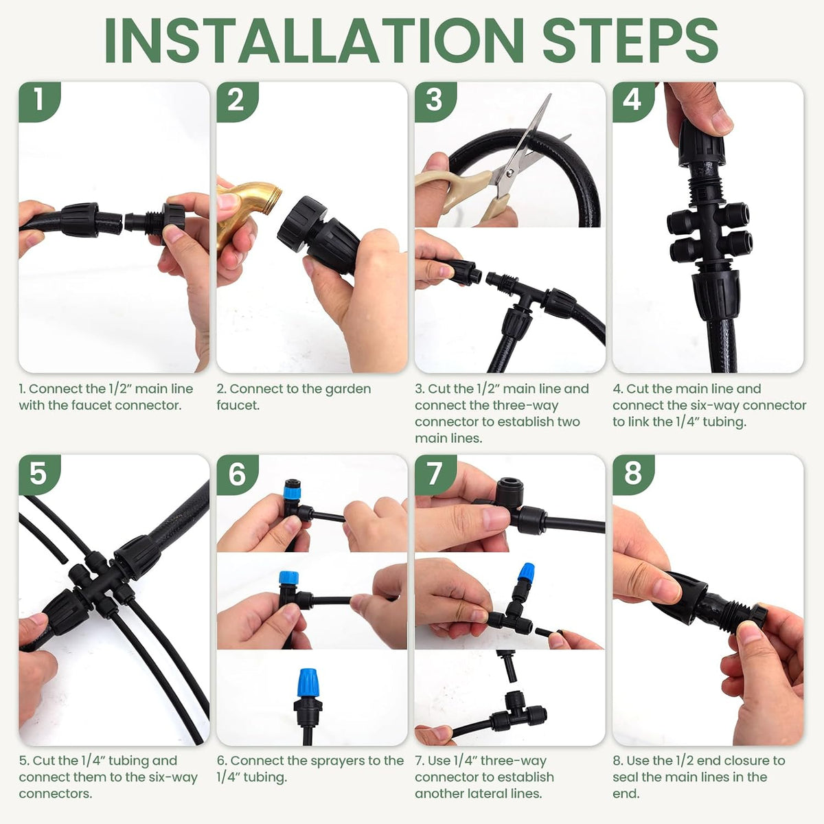 240FT Drip Irrigation System Kits, Quick-Connect Garden Watering System for Raised Bed, Potted Plants, Lawn, Greenhouse with 1/2 inch Hose 1/4 inch Tubing and Accessories