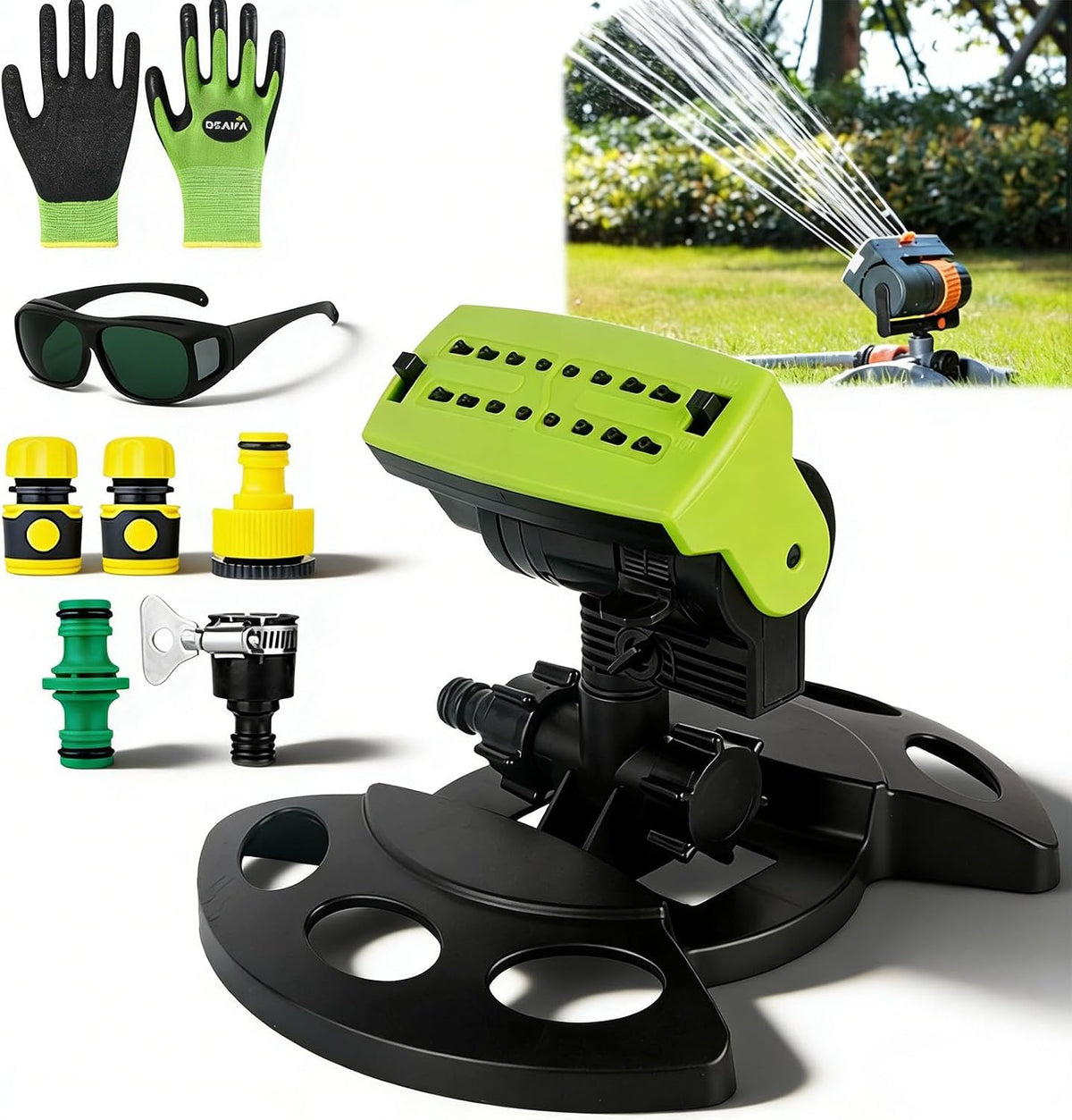 2026 New Adjustable Oscillating Sprinkler Wide Coverage, 16-Nozzle Oscillating Sprinkler, Lawn Sprinkler Oscillating, Mini Turbo Oscillating Water Sprinkler (Black, with a Set nozzles)