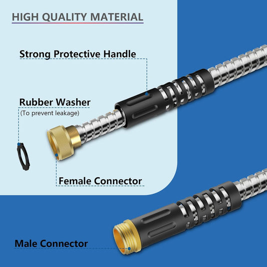 3ft Short Garden Hose, Stainless Steel Small Hose Extension Adapter with Female to Male Fitting Extender for Hose Reel/RV Flexible, Lightweight & Heavy Duty Water Pipe