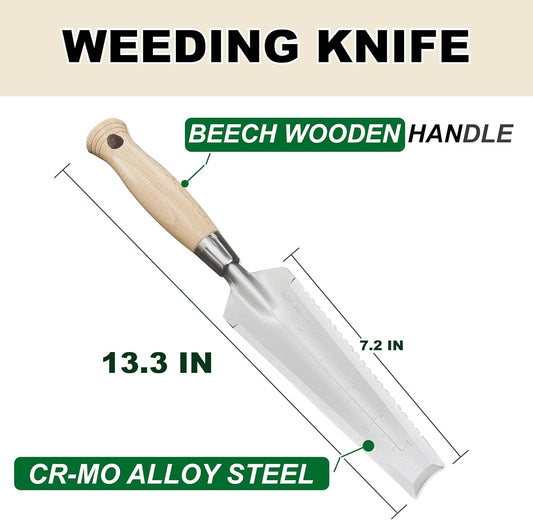 13.3" Alloy Steel Weeding Transplanter, Hori Hori Knife, Digging Trowel with Serrated Edge, Garden Root Cutter, and Dandelion Trowel for Propagation and Transplanting