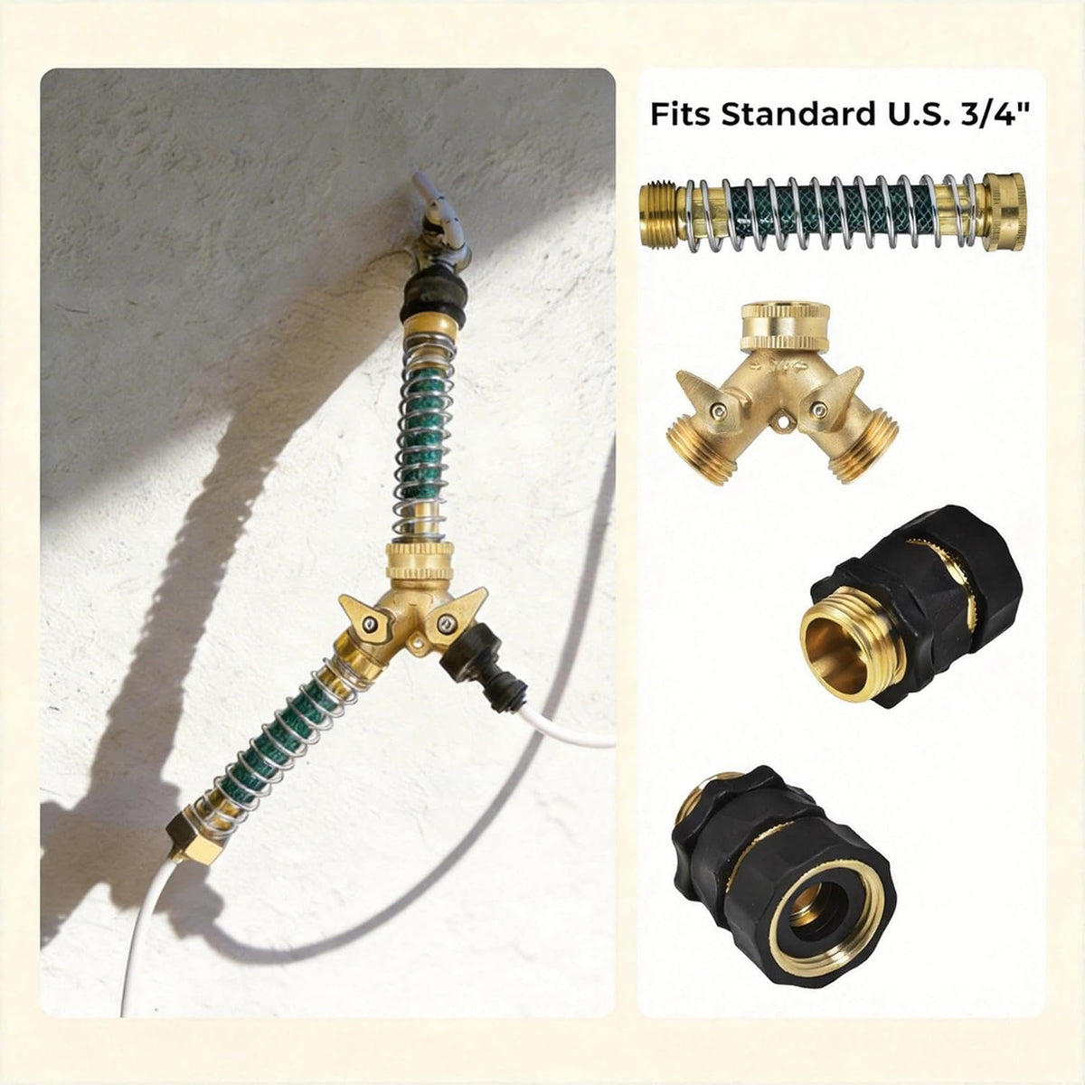  2 Way Garden Hose Splitter, 3/4" Heavy Duty Solid Brass Hose Y Splitter With 2 Shut-off for Outdoor Faucet & Garden Hose