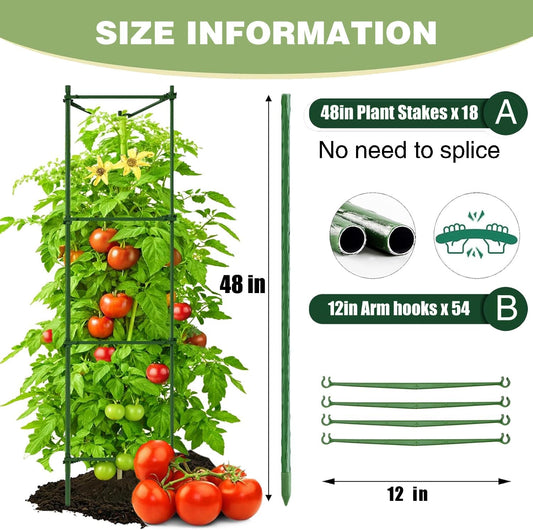 6 Pack Tomato Cage for Garden, 48 Inches Metal Garden Stakes, Plant Support Cages Trellis for Garden and Pots, Tomato Trellis for Potted Plants, Trellis for Climbing Plants Outdoor,Green