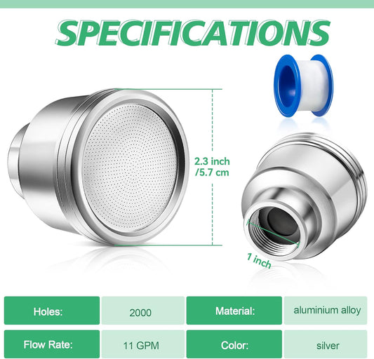 Water Nozzle with 2000 Tiny Holes, 3/4'' Aluminium Alloy Water Hose Nozzle with PTFE Thread Seal Tape for Outdoor Garden Watering Flowers, Plants, Greenhouse, Nurseryman, Container