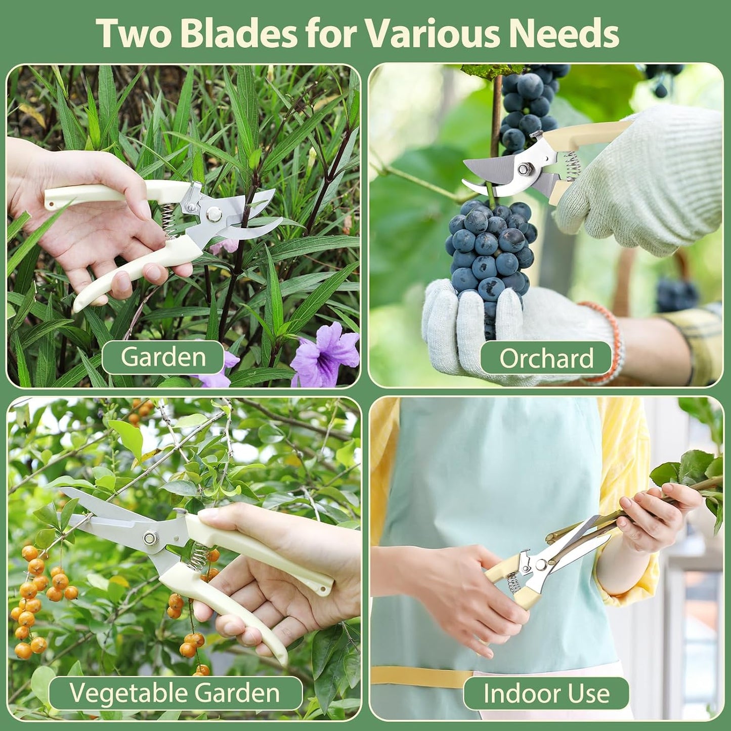 4PACK Pruning Shears, Stainless Steel Garden Shears, Sharp Handhled Gardening Scissors, Bypass & Straight Blade Garden Clippers for Plants, Flowers, Fruits Trees, Gardening Gifts for Women & Men