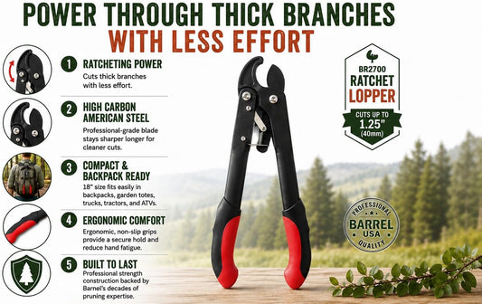 Ratchet Pruning Tree Loppers – Branch Cutter & Tree Trimmer – Easy-Pruning Lopper – High Carbon American Steel Blade – Compact Professional Garden Tool