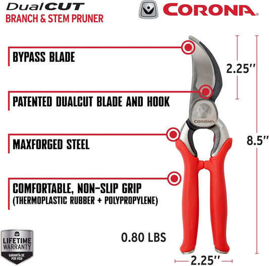 DualCUT Forged Steel Bypass Hand Pruner – 1″ Cutting Capacity Garden Pruning Shears for Branch & Stem Cutting