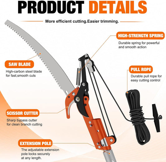 26FT Reach Tree Trimmer, Manual Pole Saw with 5-20FT Extension Pole, Tree Pruner Extendable for High Tree Branch Trimming Pruning Cutting