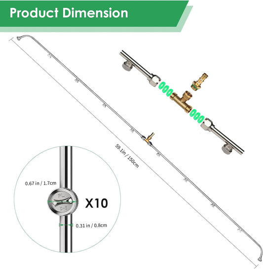10 Nozzles Metal Sprayer Boom Wand with 3/8 Inch Brass Barb, Spray Wand, Up To 55.1 Inches Long, Suitable For Watering Large Areas In Gardens, Farms