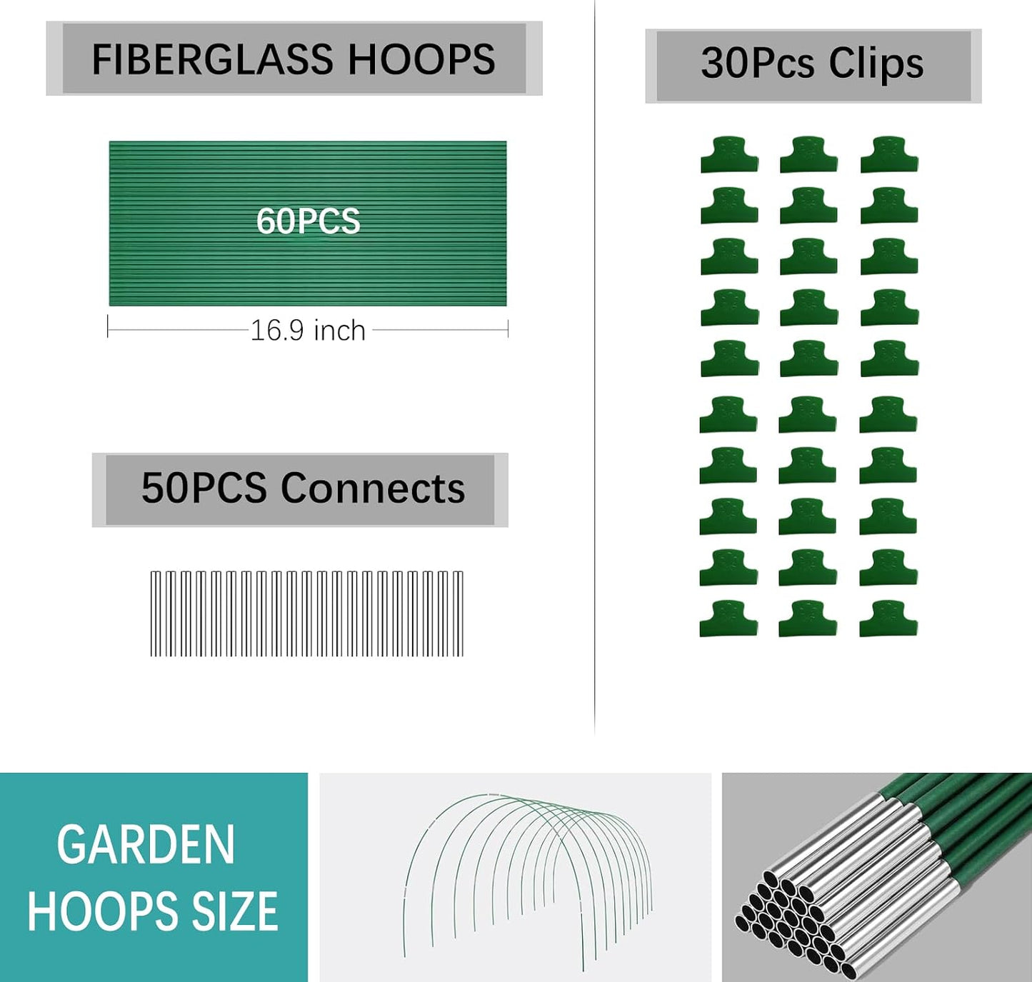 Garden Hoops for Raised Beds 36Pcs, 6 Sets of 8FT Long Greenhouse Hoops Grow Tunnel Rust-Free Fiberglass Support Hoops Frame for Garden Netting Fabric Shade Cloth Row Cover (36 PCS)
