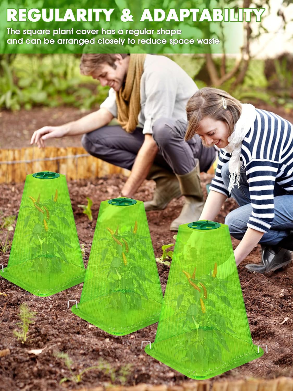 20 Pack Garden Cloches for Plants,9.4" H X 7.8" D Reusable Bell Plant Protector with 40 Ground Stakes and Rotary Vent Cover,Plant Covers Freeze Protection from Animals Snails Birds Chickens (White)