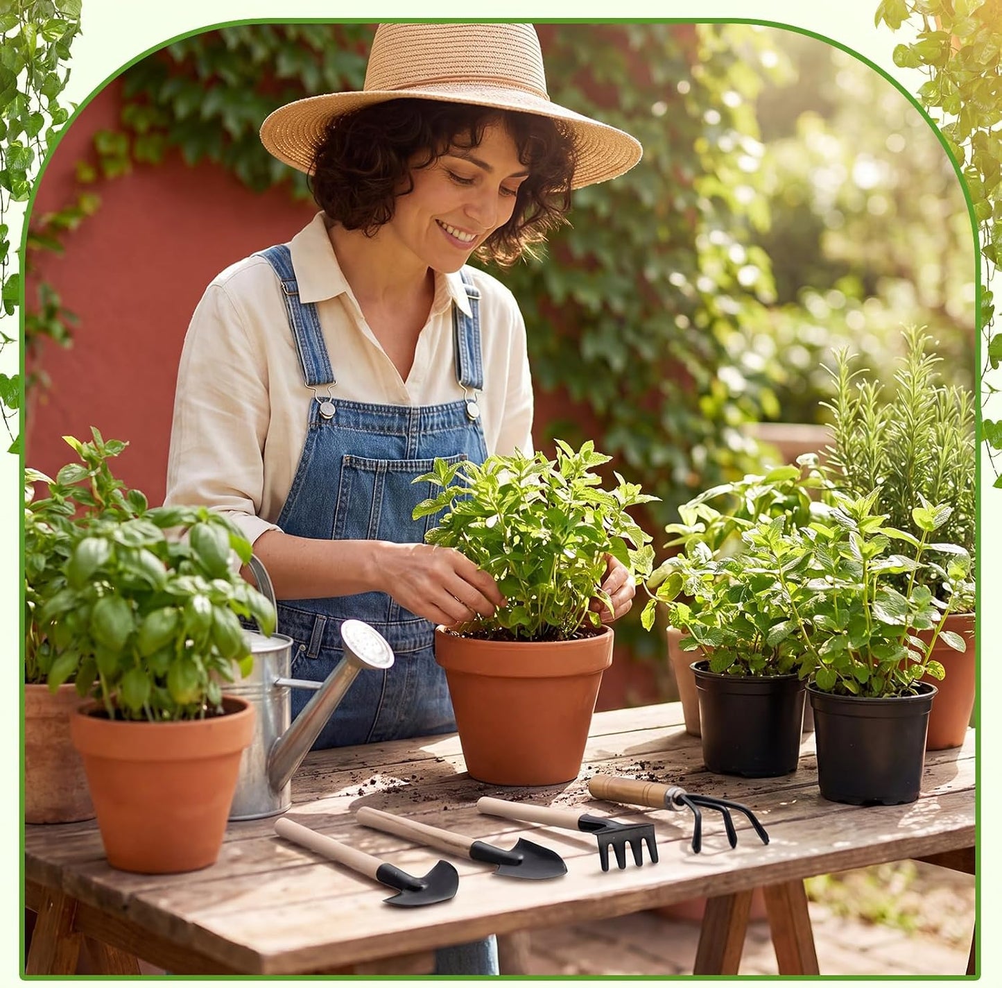 8 Sets Kids Mini Gardening Tools with Storage Bags Succulent Potting Planting Kit Indoor with Metal Rake Trowel and Shovel Small Gardening Tools for Cultivating Weeding Transplanting