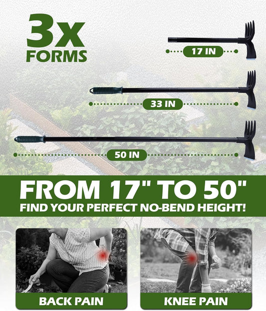 5-in-1 Garden Hoe with Adjustable Handle, Heavy-Duty Interchangeable Weeding Tool Set โ 37" to 50" Extension for Gardening, Camping, and Outdoor Digging