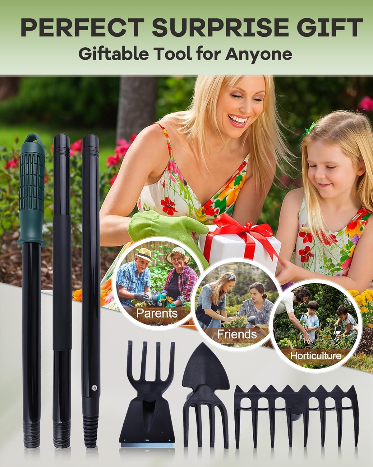 5-in-1 Garden Hoe with Adjustable Handle, Heavy-Duty Interchangeable Weeding Tool Set – 37" to 50" Extension for Gardening, Camping, and Outdoor Digging