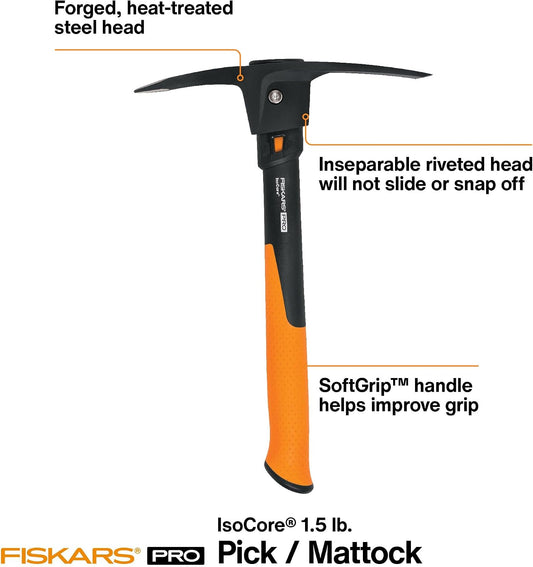 Pro IsoCore 14" 2-in-1 Pickaxe & Hoe, Shock Reduction, 1.5 lb