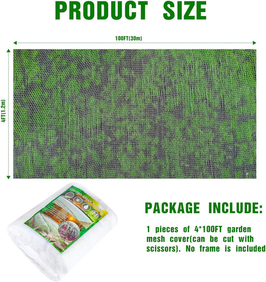 4 X 100 Ft White Garden Bug Netting Ultra Fine Mesh for Plants