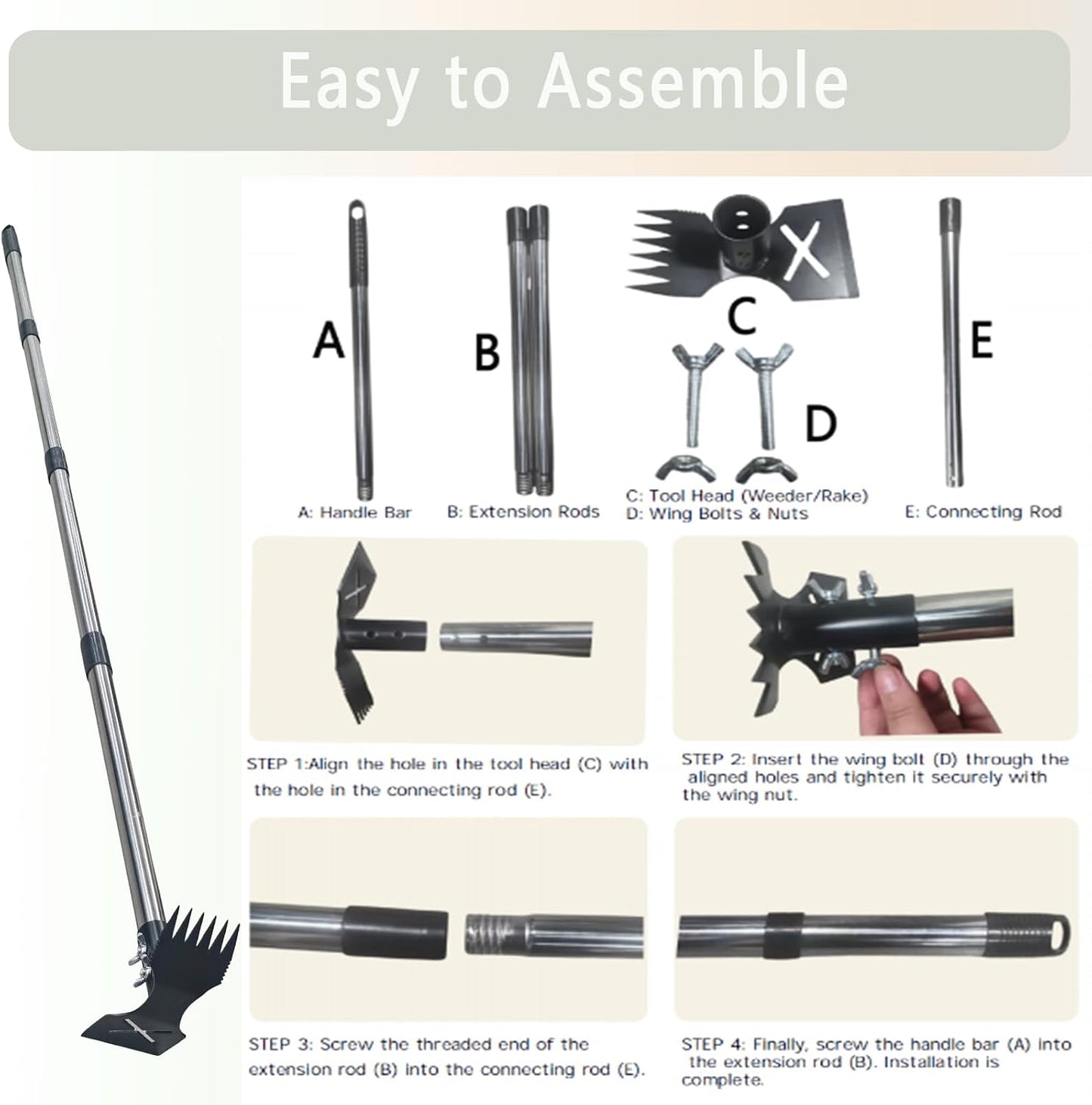 60" Weed Puller Tool with Long Handle