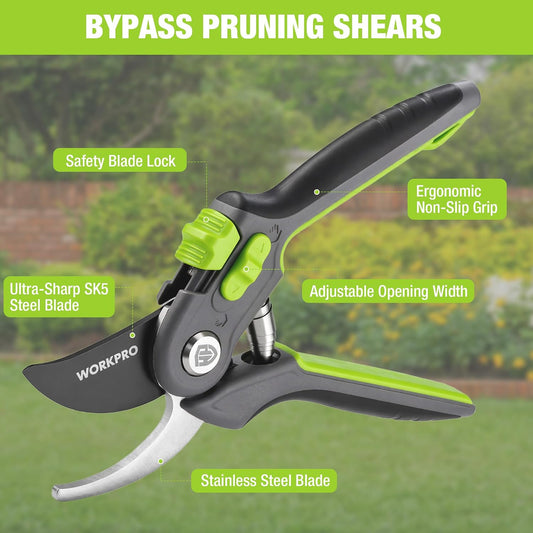8" Bypass Pruning Shears for Gardening with Dual-Size Opening
