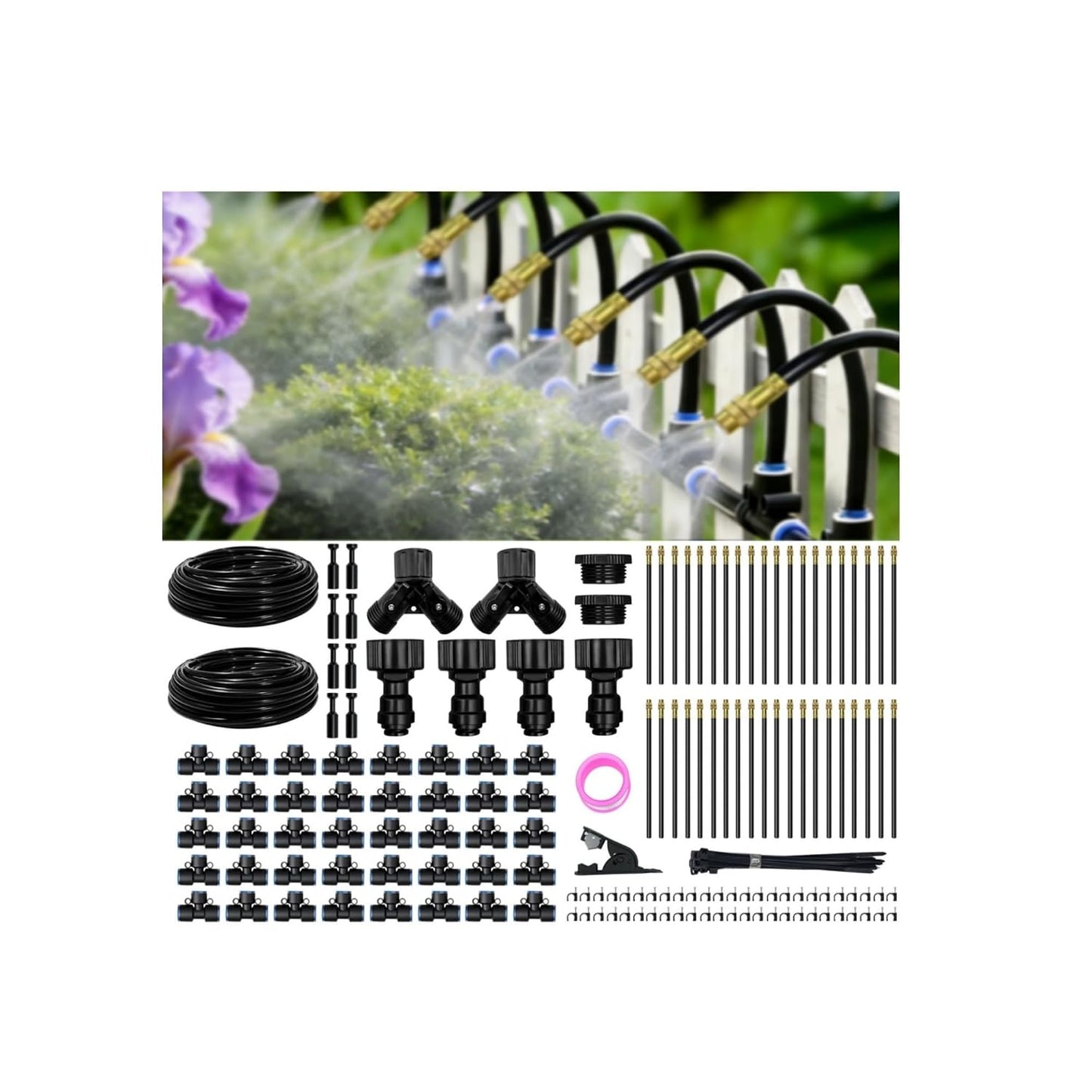 40FT Drip Irrigation Kit, 13 360° Copper Nozzles, Garden Watering System