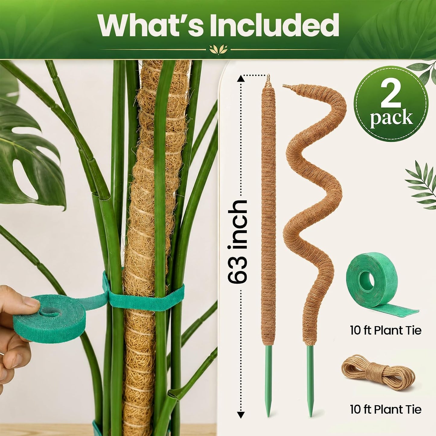 2Pcs 28'' Moss Pole Monstera Plant Support - Plant Stakes for Indoor Plants