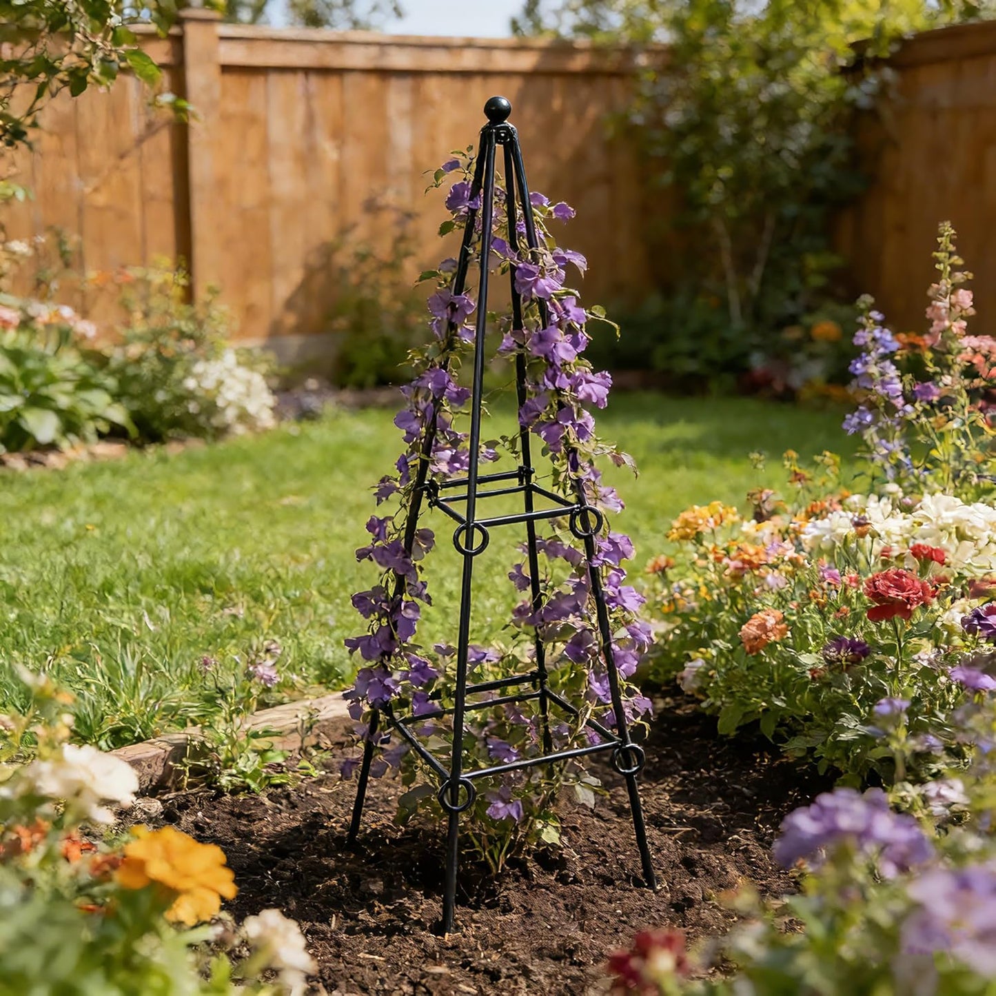 2 Pack Black Metal Folding Square Plant Stand – 35.5" Tall 2-Tier Decorative Plant Holder Flower Pot Stand for Patio Garden Climbing Vines, Roses, Clematis, and Potted Plants
