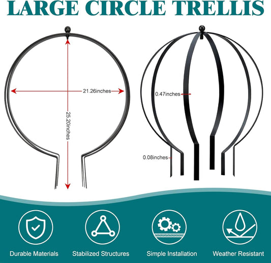 4 PCS Large Metal Round Trellis for Climbing Plants, Heavy Duty Thick Rustproof Obelisk, Garden Sphere Frame for Potted Roses Vines, Outdoor Garden Decor, Easy Assembly (25.2" x 21.3")