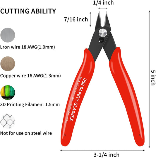 2pcs Red 5" Micro Flush Cutters for Electronics Crafts
