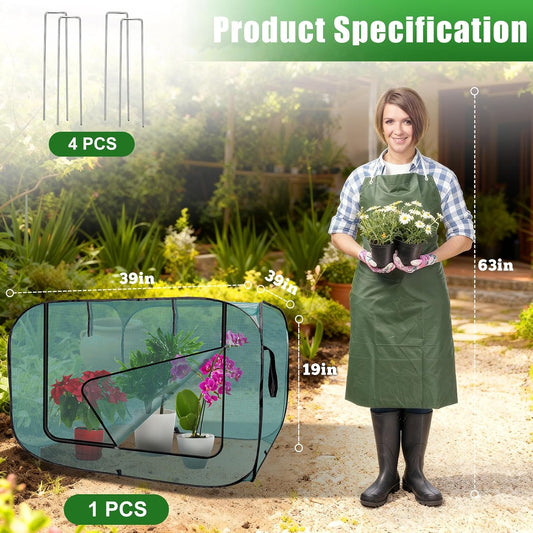 1 Pack 39 x 39 x 19in Pop-Up Garden Mesh Plant Cover with Zipper and Stakes