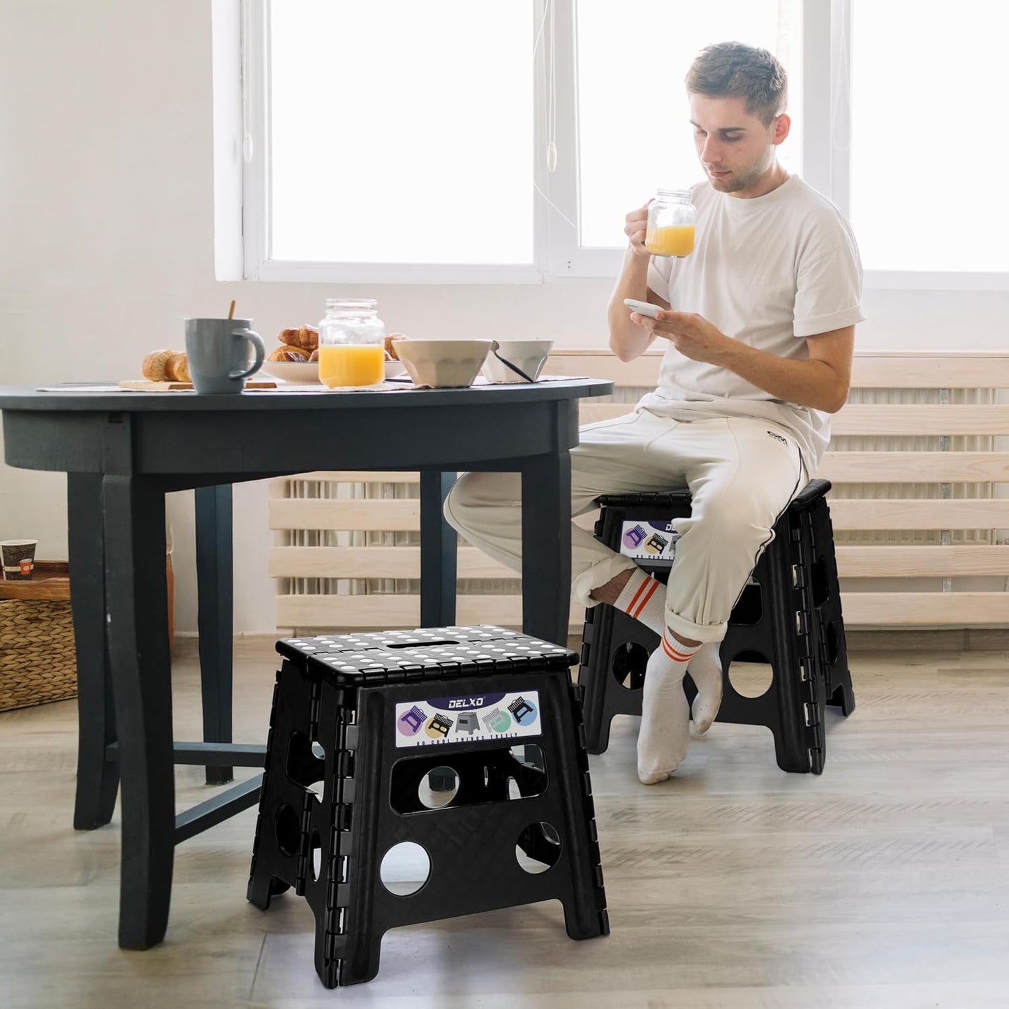 Folding Step Stool 13 Inch,300 Lbs Step Stool for Adults Black
