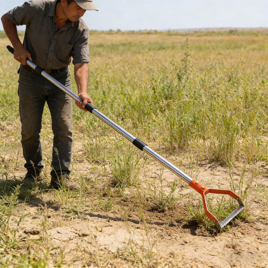 Stirrup Hoe, Carbon Steel Hollow Trapezoidal Head Garden Hoe, Heavy Duty Efficient Weeding Tool with Lightweight Compact Design, Ideal for Loosening Soil, Digging & Planting (Orange)