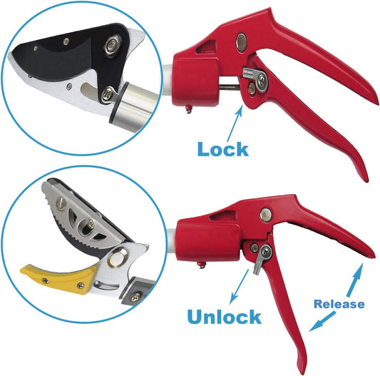 6-10 Foot Tree Pruner 2 Sections Extendable 4 Nodes Adjustable, Cut and Hold Pruning Trimmer, Long Reach Pole Saw, Telescoping Fruit Picker, Branches Bypass Lopper With Hook