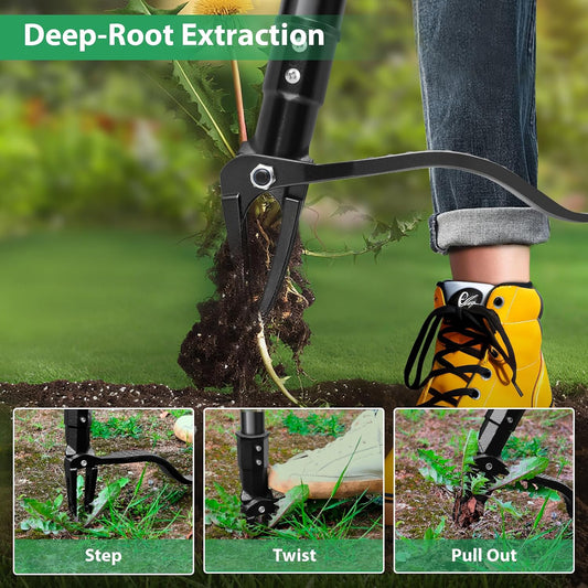 4-Claw Steel Weed Puller Tool, Heavy Duty Stand Up Weeder with Long Handle 46” for Easily Remove Weeds Without Bending, Pulling or Kneeling(Black)