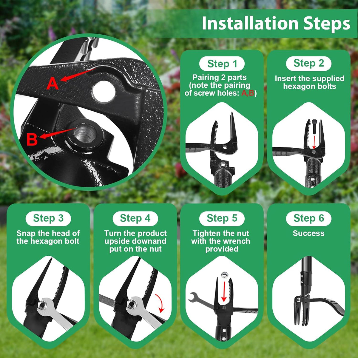 4-Claw Steel Weed Puller Tool, Heavy Duty Stand Up Weeder with Long Handle 46” for Easily Remove Weeds Without Bending, Pulling or Kneeling(Black)