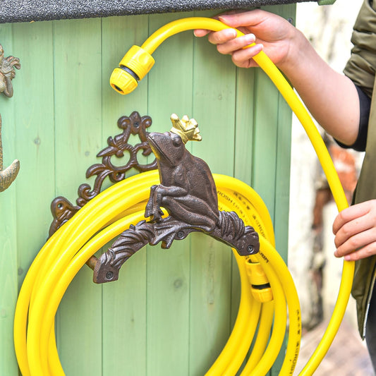 Heavy Duty Cast Iron Garden Hose Holder | Water Hose Hanger Wall Mounted | Decorative Indoor Outdoor Hose Rack Reel | 50FT 75FT 100FT Water Hose Bulter Storage | Lovely Frog Metal Hose Stand