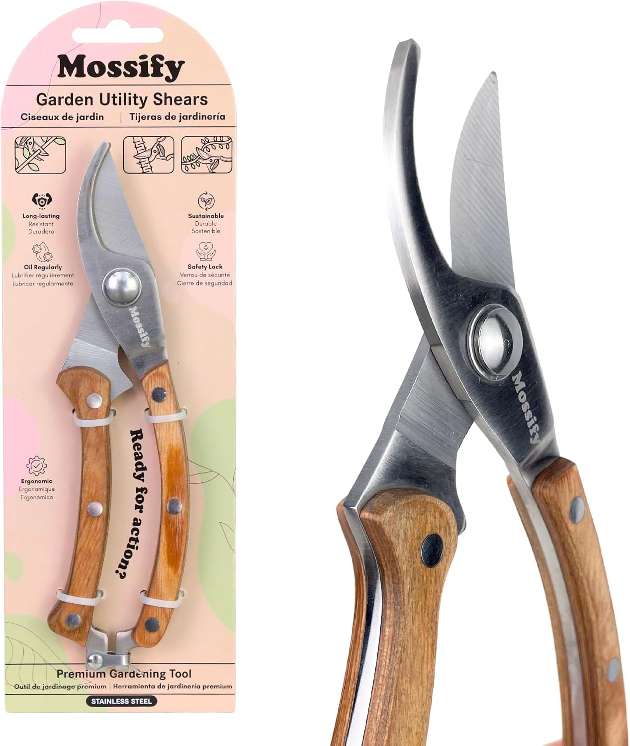8.5" Slim Pruning Shears | Narrow-Profile Garden Shears, Full-Metal Core, Wood Handles, Spring-Loaded & Locking | Hand Pruners for Tight Growth