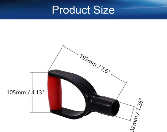 Shovel D Grip Handle Replacement, 32mm Inner Diameter Garden Spade Fork Snow Shovel Rake Handle Attachment for Digging Raking Tools, PVC, Red Black, 193mm Long, 105mm Thick