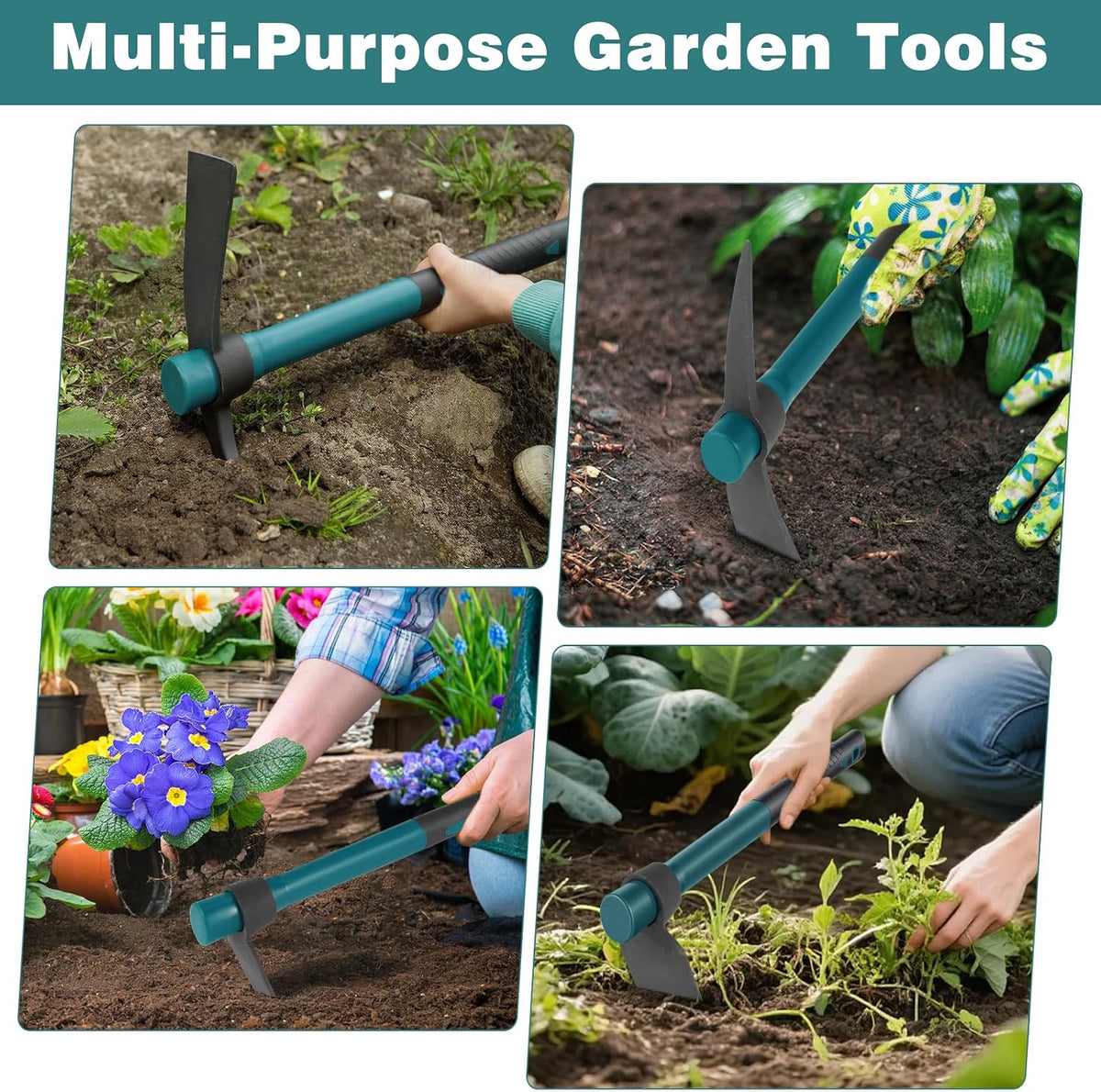 2pcs Gardening Tools with 1pcs Handle Multi-Functional Garden Hoe for Flower Work
