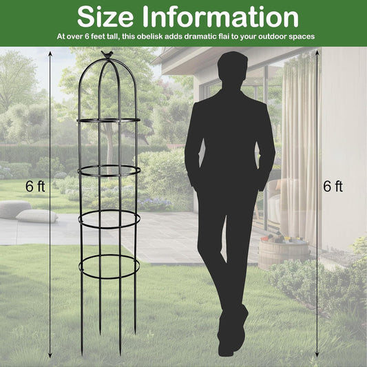 2 Pack 6 Ft Heavy Duty Metal Garden Obelisk Trellis for Climbing Plants, Rust‑Resistant Black Steel Vine Support for Rose Clematis Jasmine, Potted Flower Stand Indoor & Outdoor Decor (Bird)