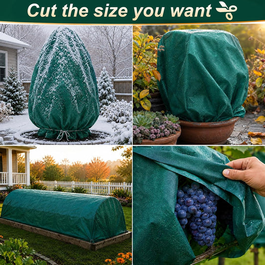 Plant Covers Freeze Protection, 10ft x 30ft 1.41 oz/yd² Frost Cloth Plant Blankets Floating Row Covers with 20 Stainless Steel Clips for Winter Plants Gardens Frost/Sun Pests Protection, Dark Green