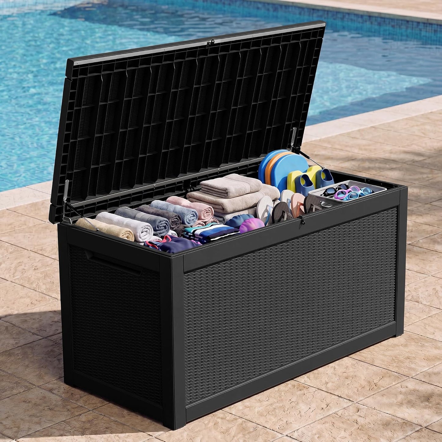 Outdoor Storage Box, 320 Gallon Resin Deck Boxes Outdoor Waterproof For Patio, Lockable And UV Resistant