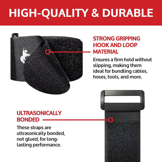 Reusable Cinch Straps 2" x 15" - 6 Pack, Multipurpose Strong Gripping, Quality Hook and Loop Securing Straps (Black) - Colors B