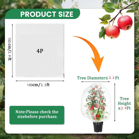 Bird Netting for Garden Protection, Insect Netting Pest Barrier Mesh Cover Bag with Zipper & Drawstring 4 Pack 3.3x4.9 Ft Reusable Garden Fruit Tree Netting for Vegetables, Bushes, Flowers and Plants