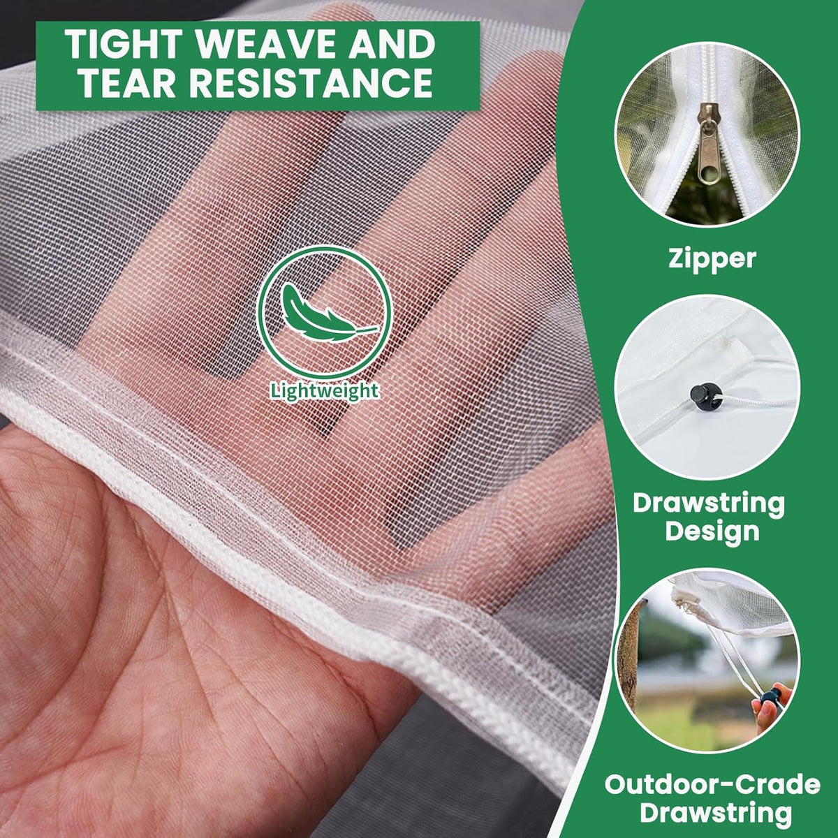 Bird Netting for Garden Protection, Insect Netting Pest Barrier Mesh Cover Bag with Zipper & Drawstring 4 Pack 3.3x4.9 Ft Reusable Garden Fruit Tree Netting for Vegetables, Bushes, Flowers and Plants