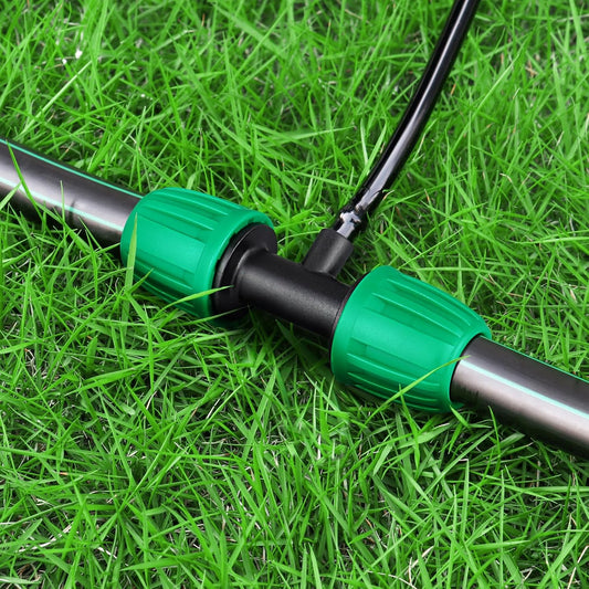 Drip Irrigation Fittings, 15 Pcs Lock Barbed Tee for 1/2 to 1/4 Inch Vinyl Tubing, Drip Line Parts 3-Way Tees Irrigation Connectors for Drip Sprinkler Garden Lawn Systems, Green