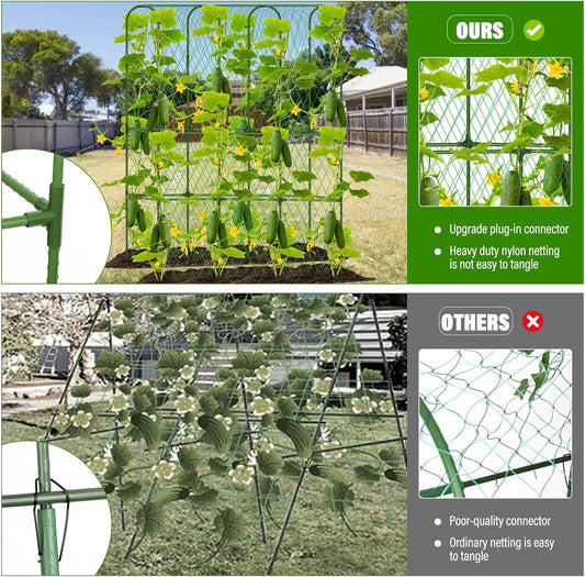 Cucumber Trellis for Raised Bed, Tall Metal Garden Trellis for Climbing Plants Outdoor with Netting, Gloves, Garden Tools, Trellis for Vegetables Plant Support Peas Fruit Flower Grape