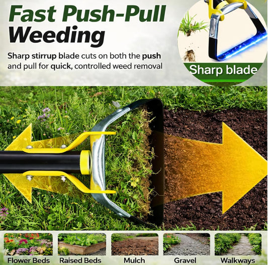 Garden Hoe for Weeding - Sharp Push Pull Blade,Stainless Steel Stirrup Weeder Hoe, 30-54 Inch Adjustable, Stand Up Loop Weed Hoe Tool for Women Seniors