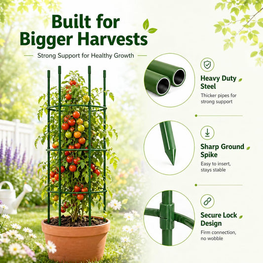 4 Pack Tomato Cages for Garden, 49" Adjustable Heavy Duty Round Tomato Cage, Metal Plant Support & Tomato Trellis for Raised Garden Bed, Pots, Vegetable & Climbing Plant Support Stakes (4)