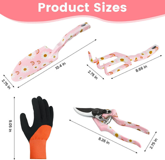 Garden Tools Set Heavy Duty Gardening Tools Set Include Garden Shovel, Garden Scissor, Transplant Trowel and Hand Rake with Ergonomic Handle, 4 Pack