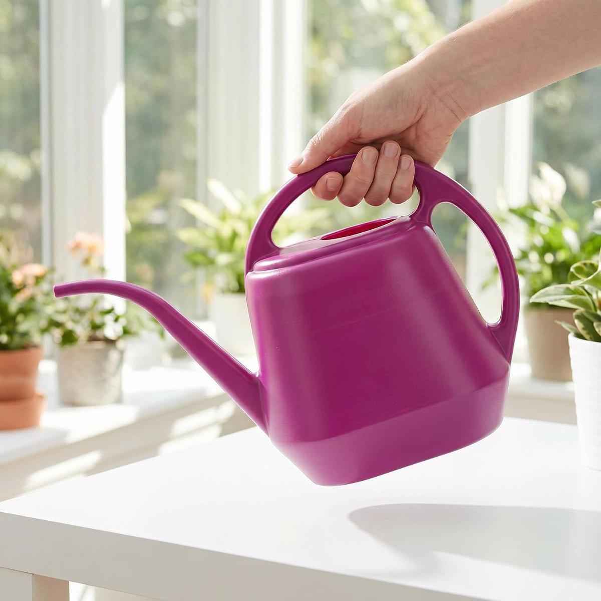 Plastic Watering Can, 1-Gallon, Deep Gray