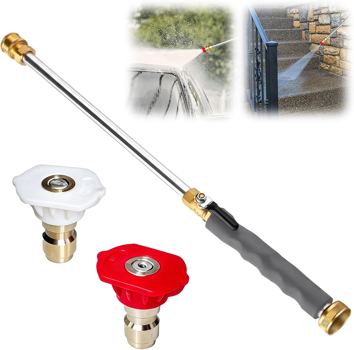 High Pressure Washer Wand with 2 Nozzle Attachments, 2026 New Jet Nozzle for Garden Hose Power Washer Wand Hydro Jet High Pressure Washer Tools (Black)