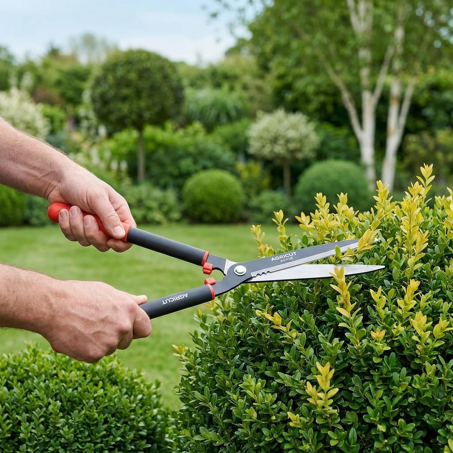 Telescopic Hedge Shears – Heavy Duty Garden Shears with Patented Wavy Blade, High Carbon Steel, Extendable Aluminium Handles 700-930mm – For Precision Trimming of Tall Hedges